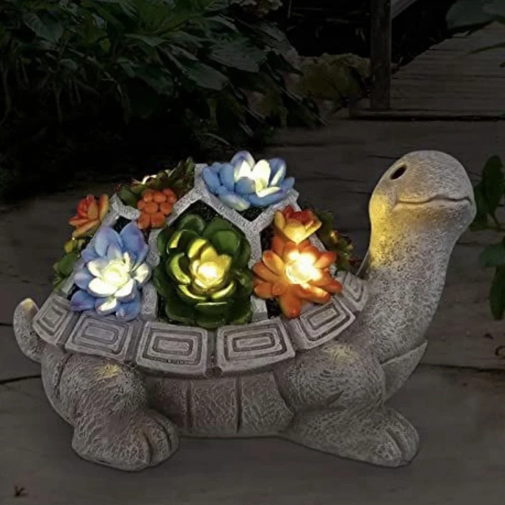 Nacome Solar TURTLE Garden Statue 7 LED Lights Succulent Patio Yard Decor - NEW